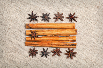 close-up still-life of cinnamon and star anise