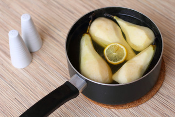  pears poached with lemon and cinnamon