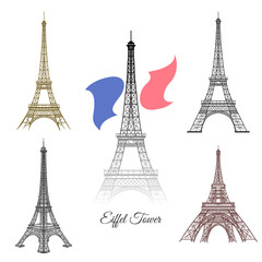 Fototapeta na wymiar Hand drawn Eiffel Tower in Paris vector. Paris france tourism, tower architecture, landmark eiffel tower monument illustration