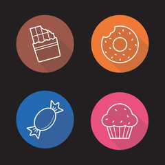 Confectionery flat linear icons set.