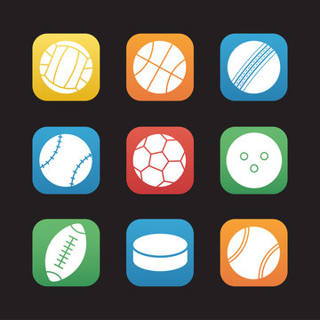 Sport balls flat design icons set