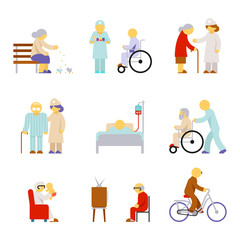 Senior health care service icons. Service for senior, care medical senior, health care senior. Vector illustration