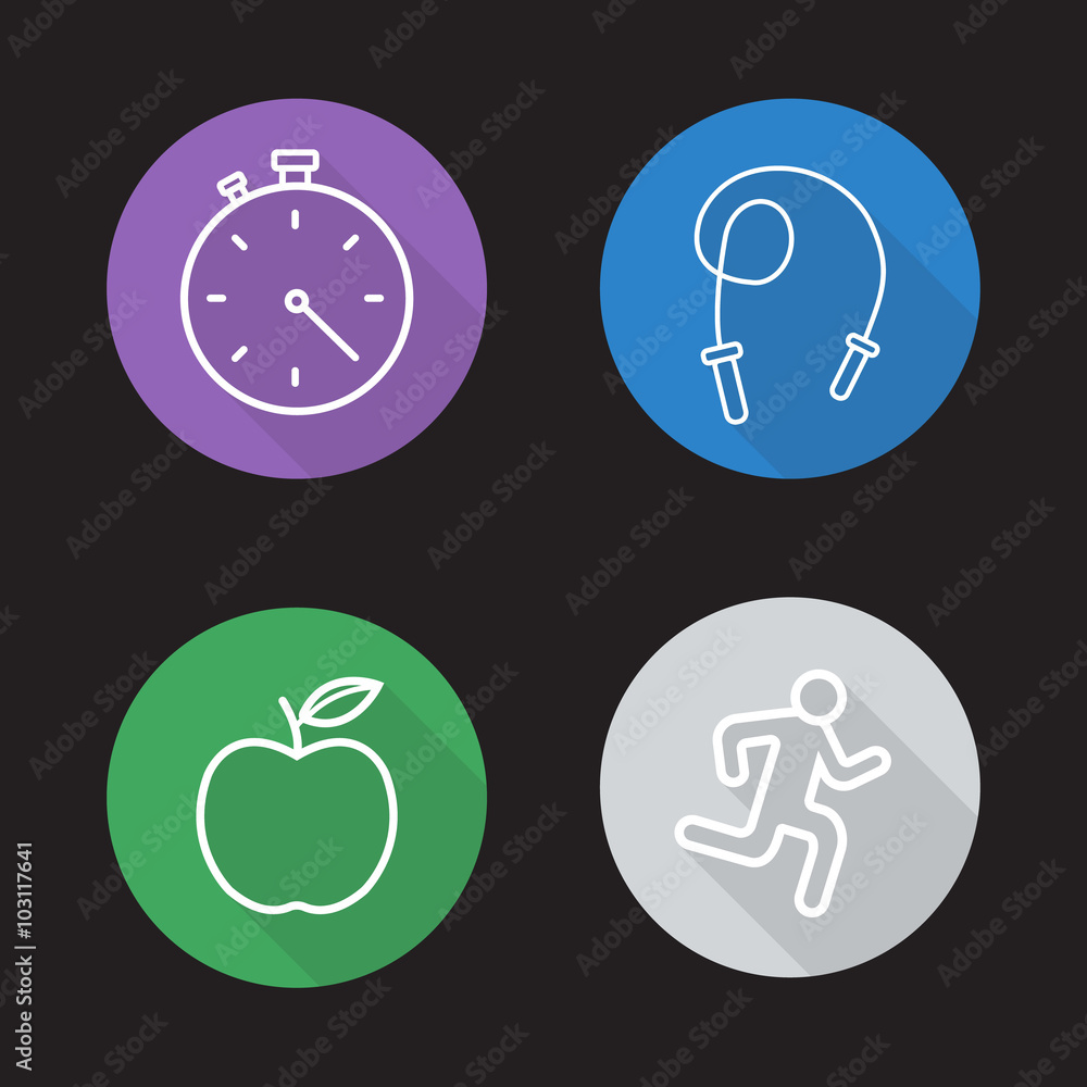 Poster diet and exercise flat linear icons set
