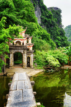 Main gate to the Bich Dong Pagoda at Ninh Binh Province, Vietnam
