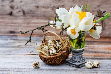 Vintage Background with Quail Eggs