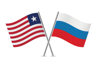 Liberian and Russian flags. Vector illustration.