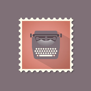 Retro Style Typewriter Flat Stamp With Shadow.