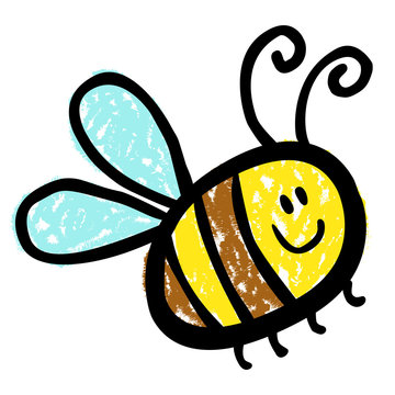 Eine bunte Biene mit lächelndem Gesicht / Kreidezeichnung, Vektor, freigestellt