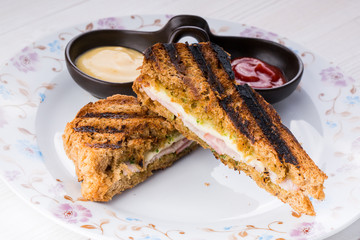 sandwich toast grilled with cheese and bacon