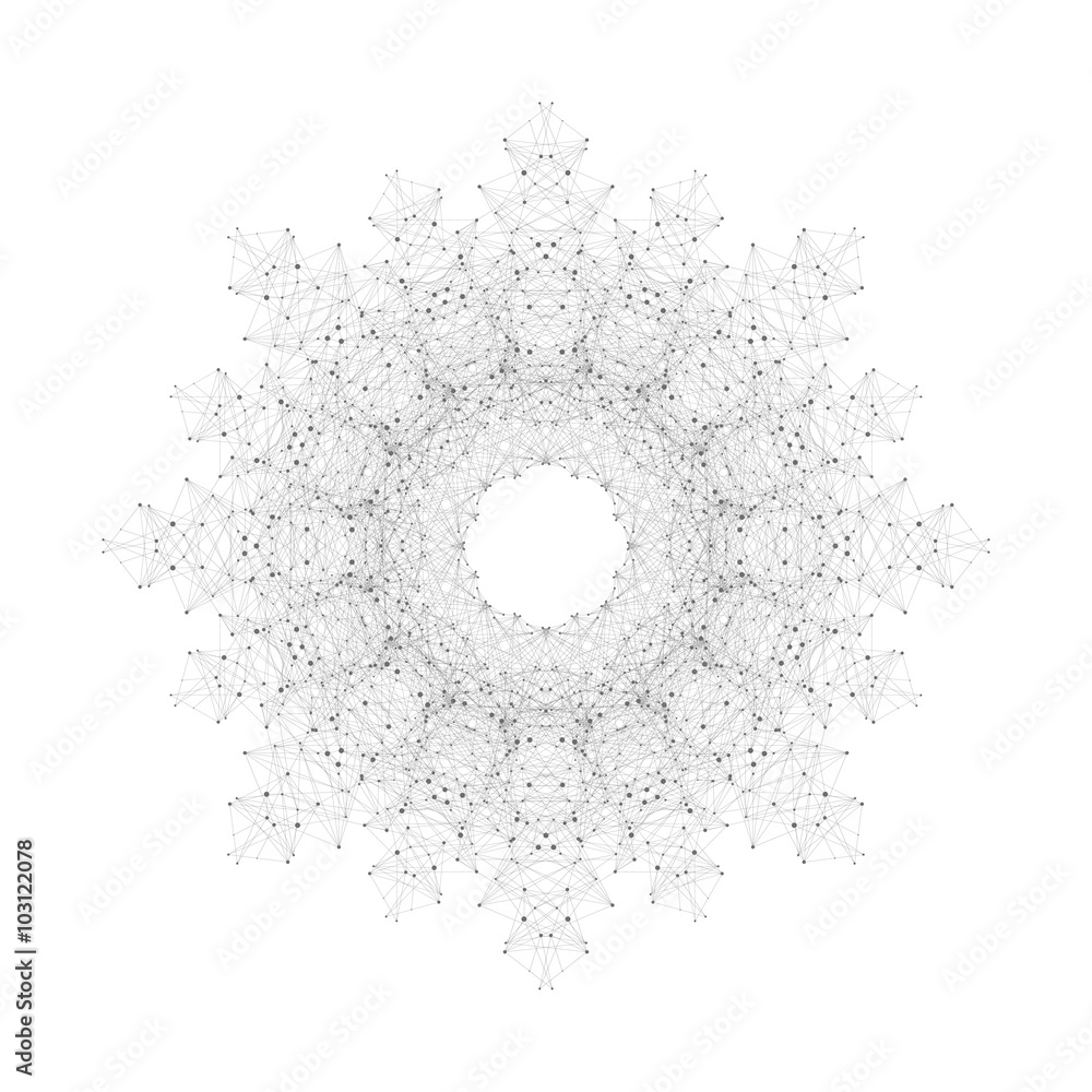Poster Geometric abstract form with connected line and dots. Futuristic technology object for your design. Vector illustration