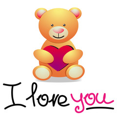  Bear with Heart and hand drawn lettering I Love You. Vector Ill