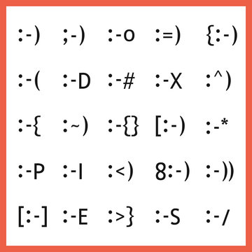 Popular facial expression font type character faces, emoticons and icons set on white background