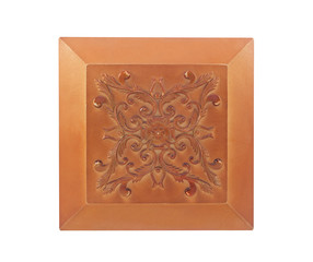 Isolated retro carved wooden ornament board.