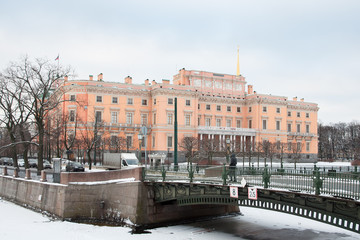Landmark St. Petersburg, Mikhailovsky Castle. Fontanka river in