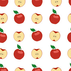 Red apples seamless backdrop. Red apples and half on white background.