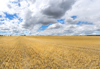 Gro&szlig;es Stoppelfeld mit tiefh&auml;ngenden Wolken 