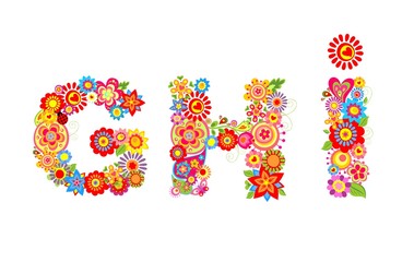 Floral alphabet with letter G, H, I