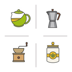 Tea and coffee color icons set