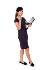 Cheerful worker posing full length isolated