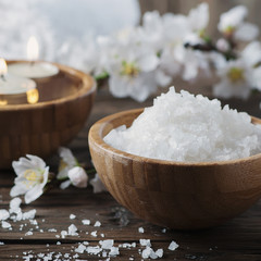 SPA treatment with salt, almond and candles