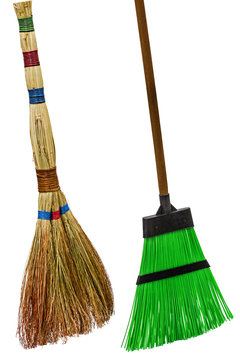 Besom and broom, isolated on white background