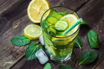 Detox water with lemon, cucumber and mint