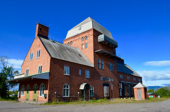 Old brick station building in Torneträsk, Swedish subarctic Lapland