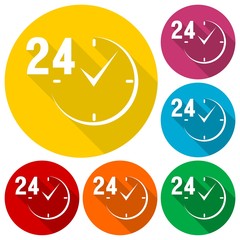 24 hours circular icons set with long shadow