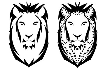 Vector illustration of lion face black and white tattoo