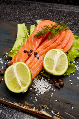 
Fresh salmon with spices and salad
