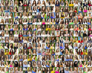 Collage of beautiful young women between eighteen and thirty yea