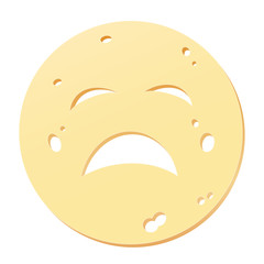 Cheese slice with unhappy face - symbol for unhealthy, noxious, allergenic or stale nutrition. Isolated vector illustration on white background.