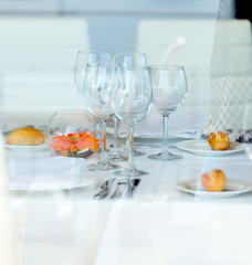 Empty glasses set in restaurant