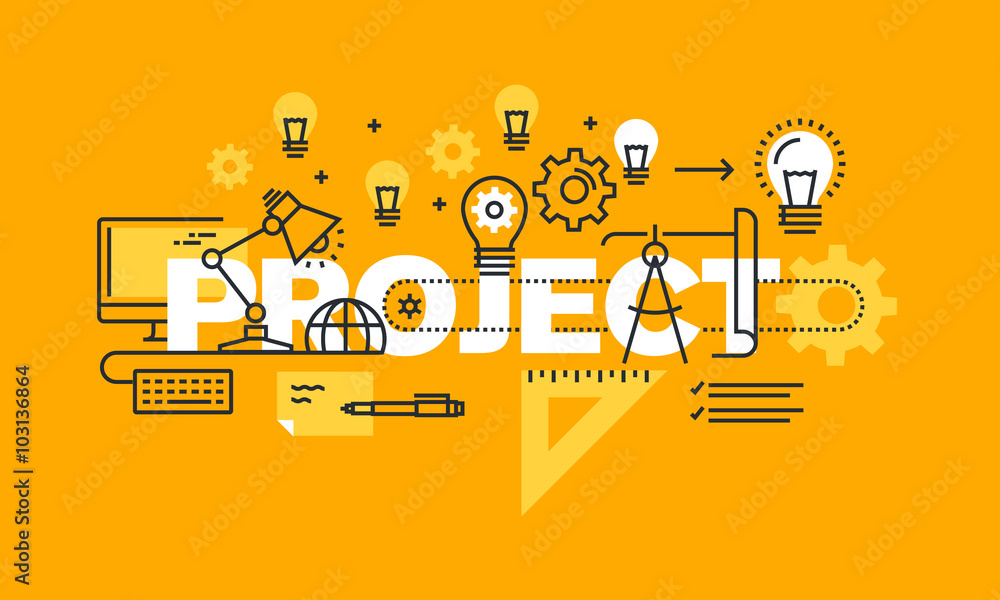 Aufkleber thin line flat design banner for project web page, project management, presentation of products and 