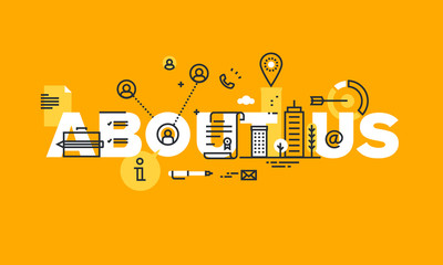 Thin line flat design banner for about us web page, company and personal information. Modern vector illustration concept for website and mobile website banners, easy to edit, customize and resize.