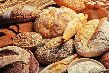 Background of fresh baked bread, close-up