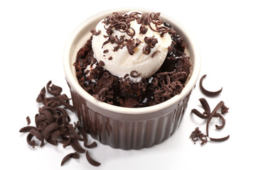 Chocolate lava cake with ice-cream, isolate on white