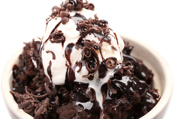 Chocolate lava cake with ice-cream, close-up