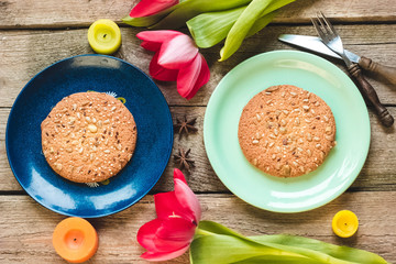 oatmeal cookies on the wooden table