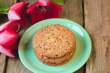 oatmeal cookies on the wooden table