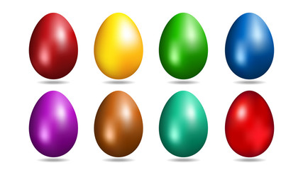 Easter eggs in 8 colors. Vector illustration.