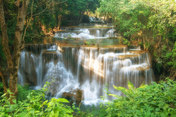 Huay Mae Kamin Waterfall, beautiful waterfall in rainforest, Kan