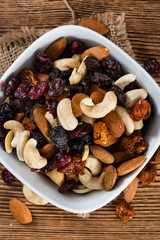 Wooden table with Trail Mix