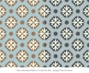 Retro Seamless Pattern 2 Color Set_306 Polygon Round Flower