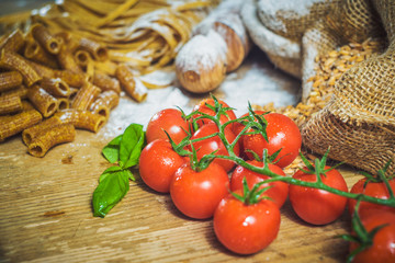 Pasta tubes and tagliatelle with integral flour.