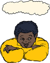 Cute thinking man with grin and folded arms