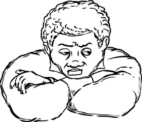 Scowling man with folded arms looking over