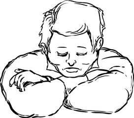 Outlined napping man with chin on arms
