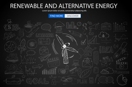 Renewable and Alternative Energy concept with Doodle design style