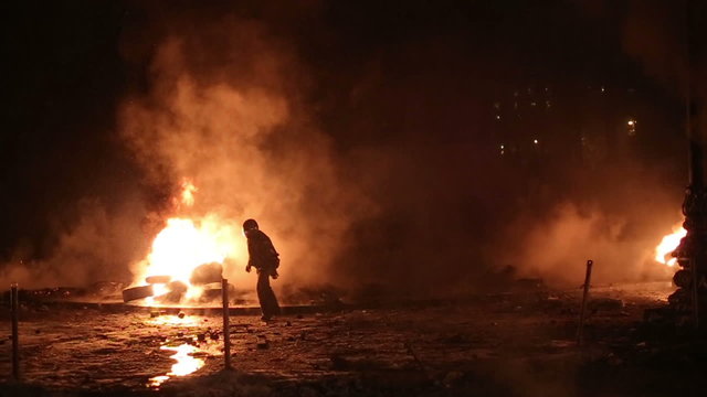 Warfire in Kyiv during Euromaidan revolution in Ukraine on January 2014